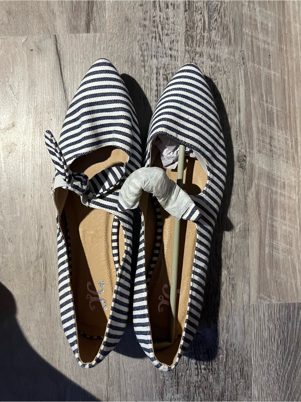 Striped Navy and White Pointed Toe Women's Flats